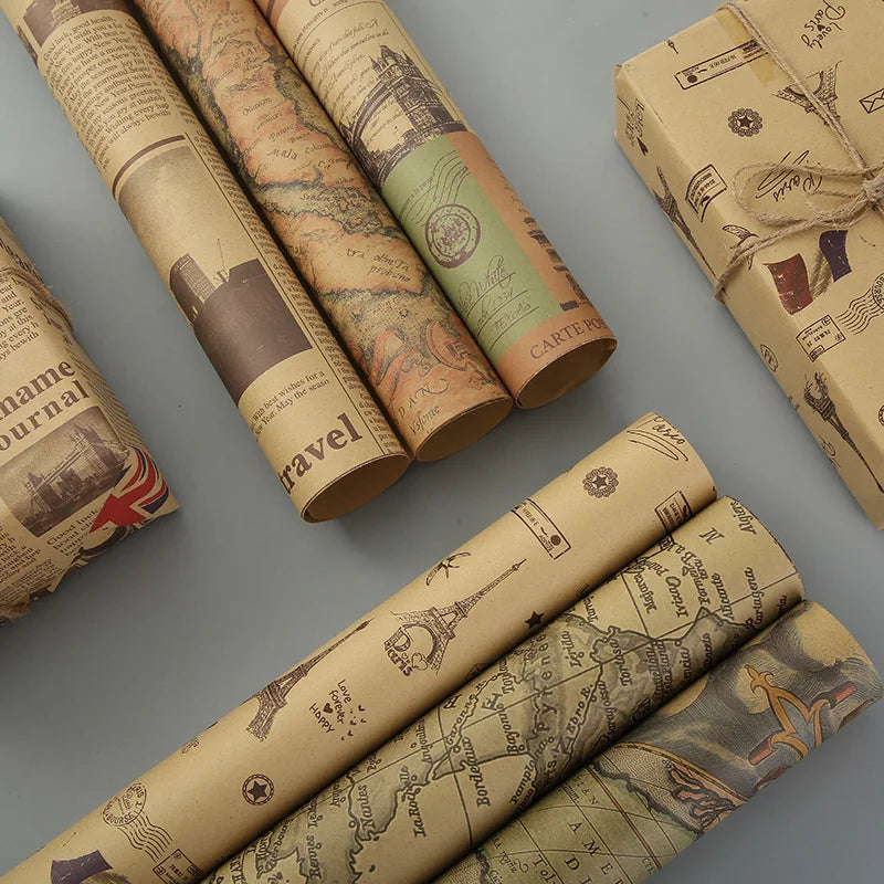 Fold Retro Kraft Gift Wrapping Paper Worldmap Christmas Gift Paper Newspaper Craft Valentine's Day Birthday Gift RegularPaper Valentines Gift