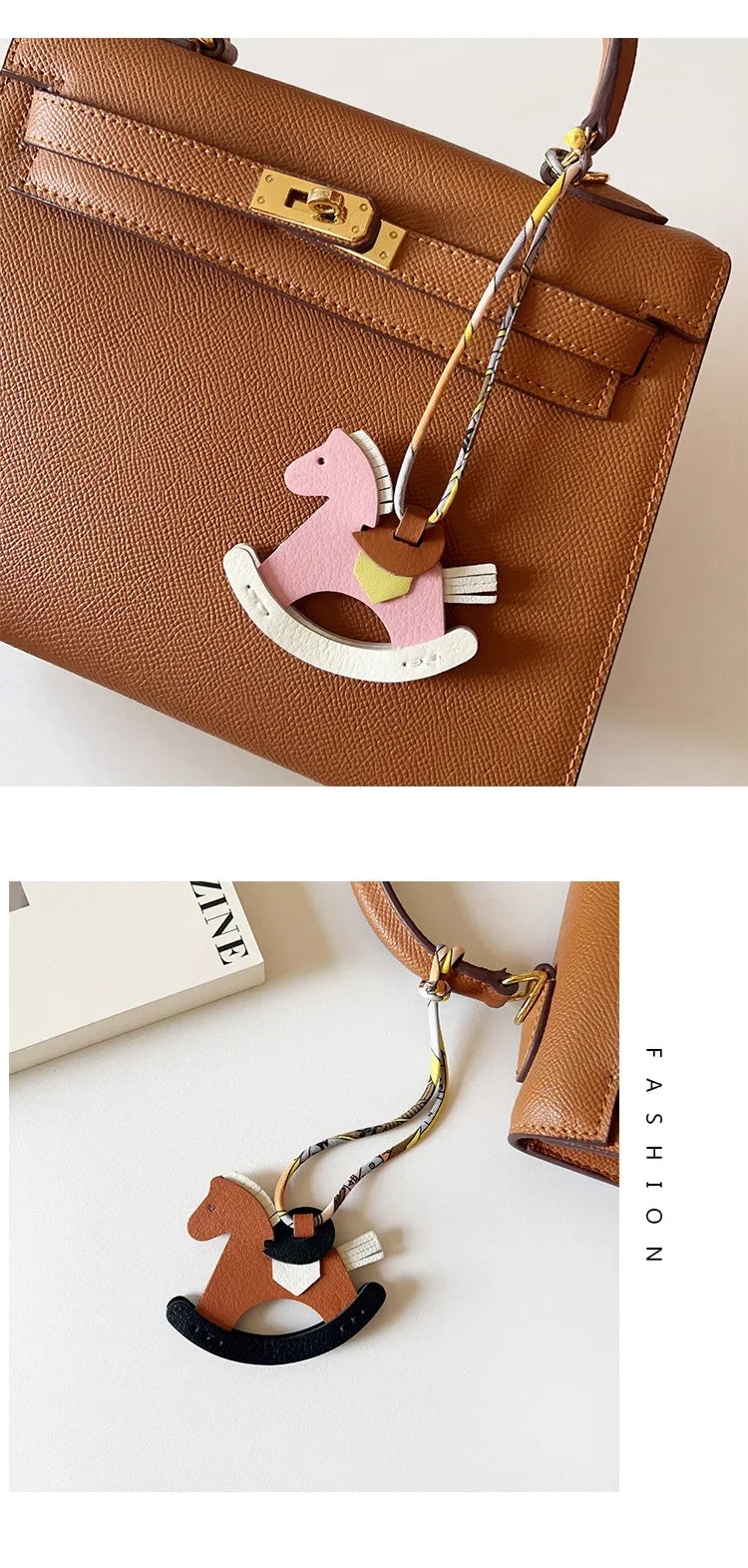 New Design Leather Rocking Horse Pendant Phone Charms Colorful Luxury Girl Woman Bag Keychains Lanyard for Keys Smartphone Strap