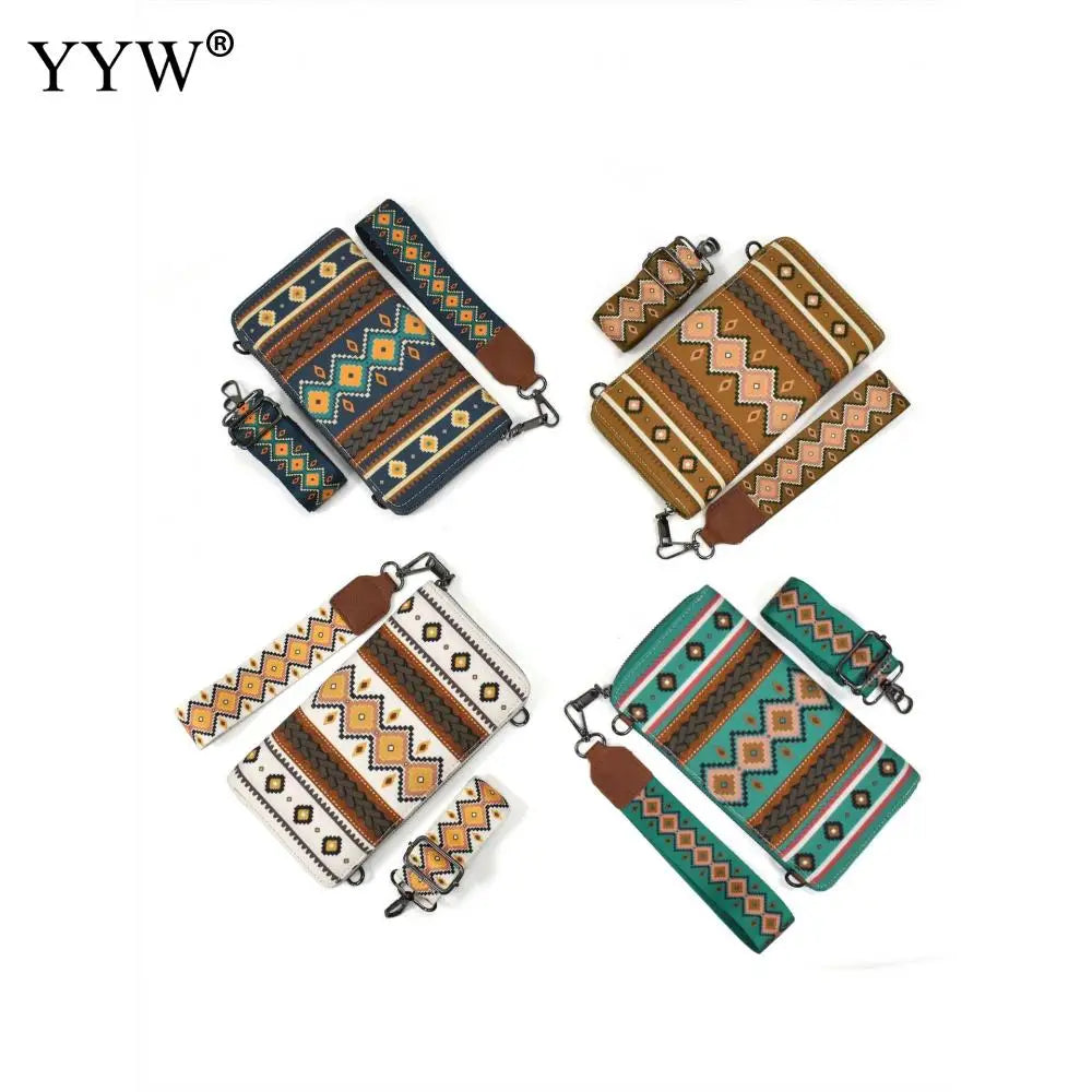 Fashion Bohemian Cowgirl Wallet Purse for Women Western Aztec Ethnic Clutch Wristlet Wallet with Credit Card Holder Shoulder Bag