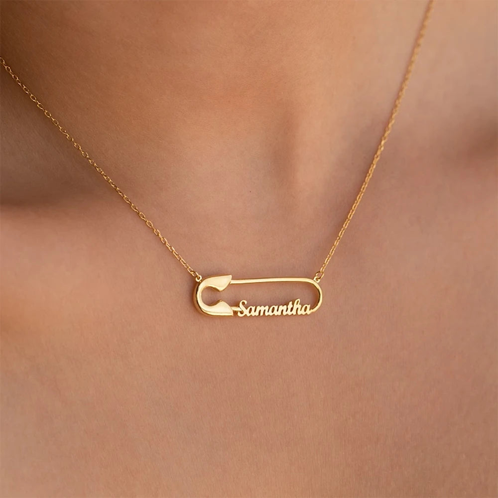 Custom Double Name Paper Clip Pendant Necklace for Women Personalized Gold Chains Stainless Steel Jewelry Gift Collar Para Mujer