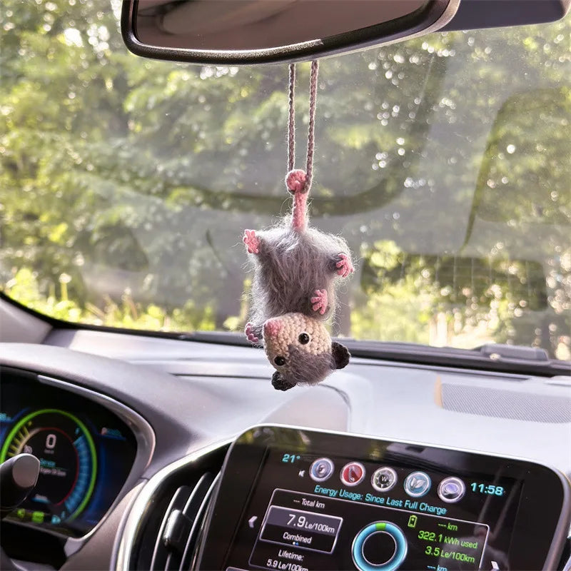 1PCS Cute Little Mouse Handmade Weaving Car Pendant with Crochet Hooks That Can Be Hung on Cars, Negative Mouse Car Pendant