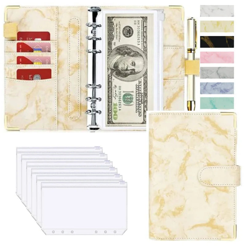 A6 Money Saving Organizer PU Leather Budget Binder Marble Notebook Budgets Planner 2023 Envelope Office School Supplies Valentines Gift