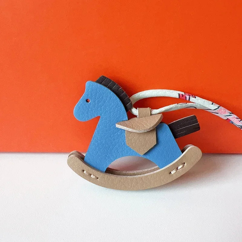 New Design Leather Rocking Horse Pendant Phone Charms Colorful Luxury Girl Woman Bag Keychains Lanyard for Keys Smartphone Strap