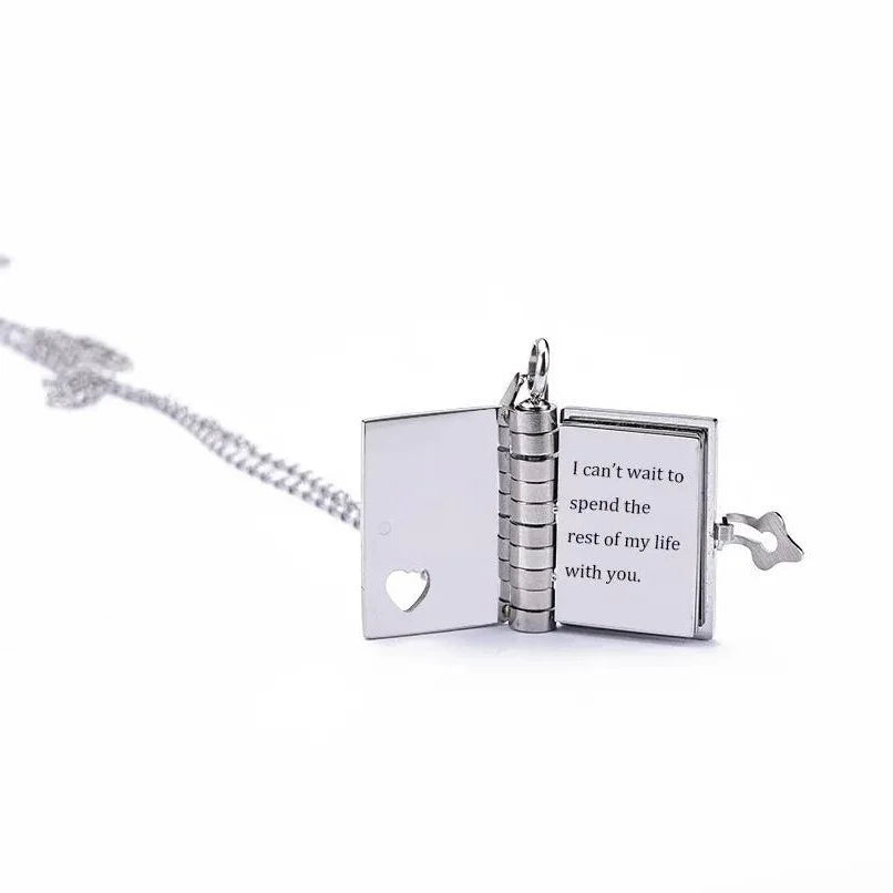 Envelope Necklace Custom Text Locket Opening Book Pendant Couple Personalized Photo Album Sweater Chain Jewelry Birthday Gift Valentines Gift