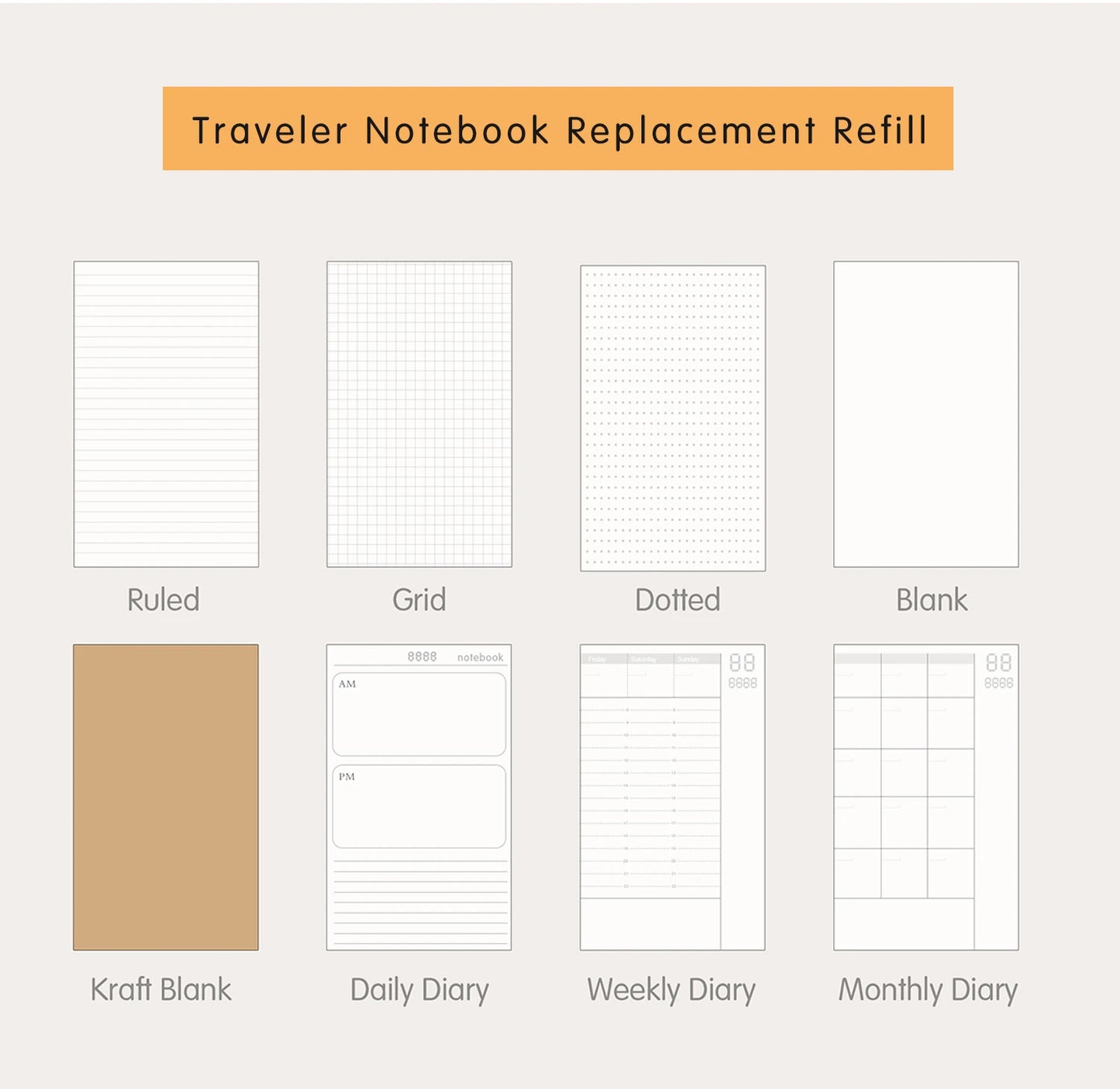 Traveler Notebook Refill Inserts Replace Inner Core Sketchbook Planners 4 Size Travel Diary Journals Paper Material