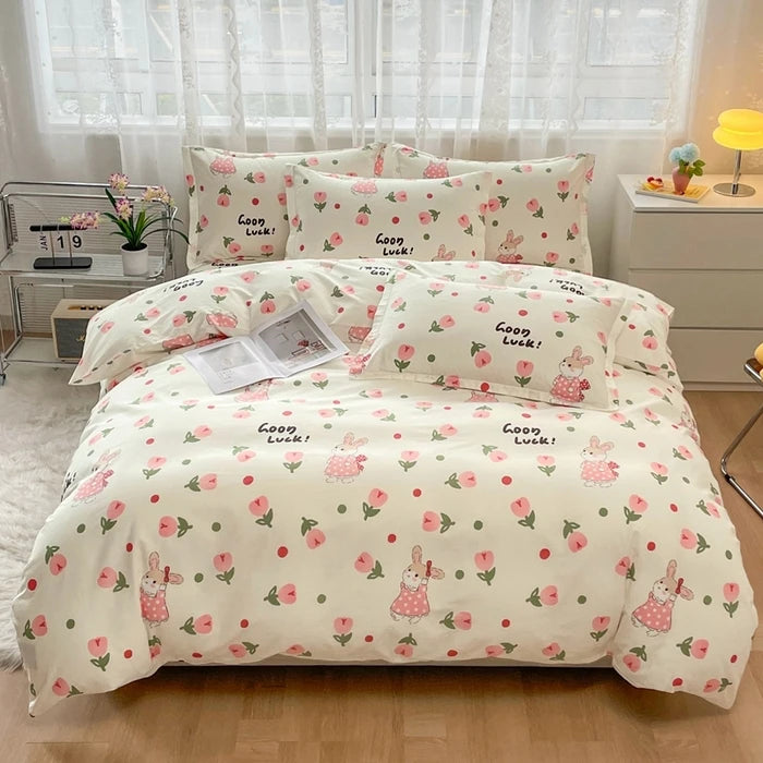 Colorful Polka Dot Cotton Duvet Cover Set with Zipper Cute Bear Bedding Sets for Men & Women, Luxury Reversible Comforter Covers