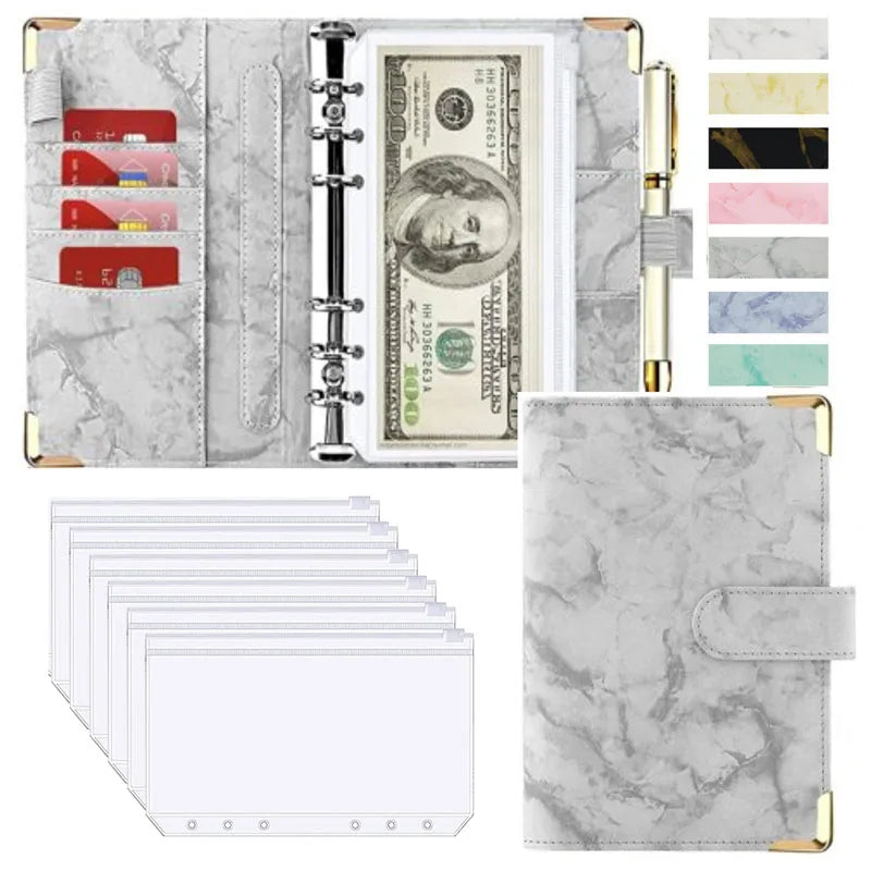 A6 Money Saving Organizer PU Leather Budget Binder Marble Notebook Budgets Planner 2023 Envelope Office School Supplies Valentines Gift