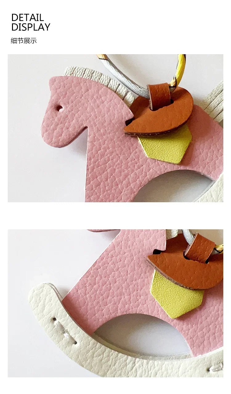 New Design Leather Rocking Horse Pendant Phone Charms Colorful Luxury Girl Woman Bag Keychains Lanyard for Keys Smartphone Strap