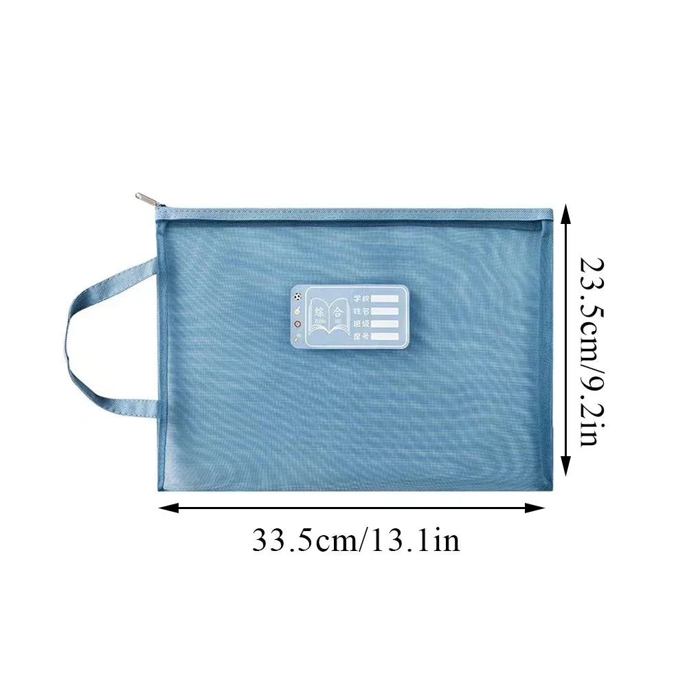 A4 Stationery Storage Bag Double-layer Mesh Zipper Bag Large Capacity Organizer Cosmetic Makeup Bag Transparent File Folders