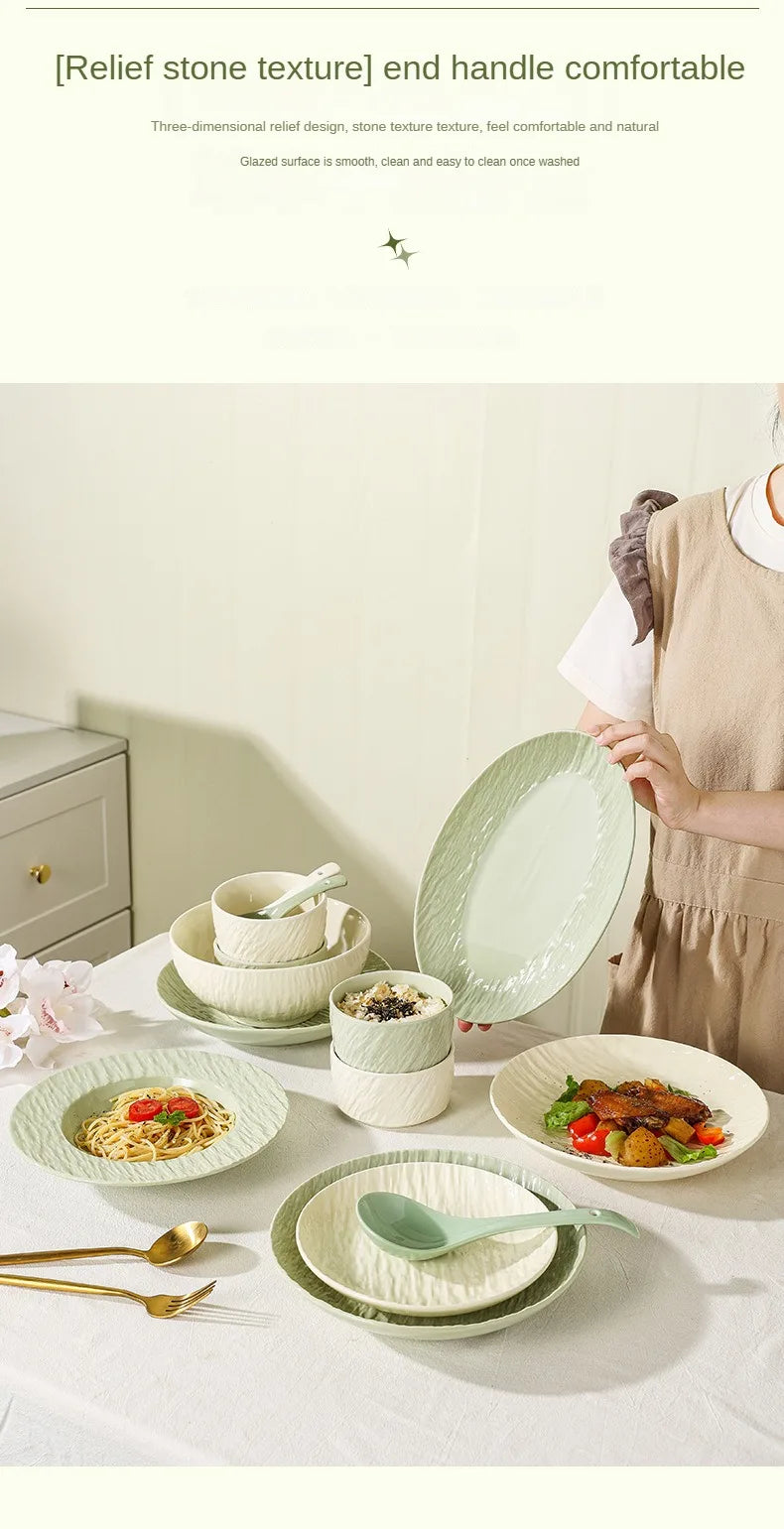 High end and fresh cream style tableware, dishes, rice bowls, underglaze colored plates, large soup bowls