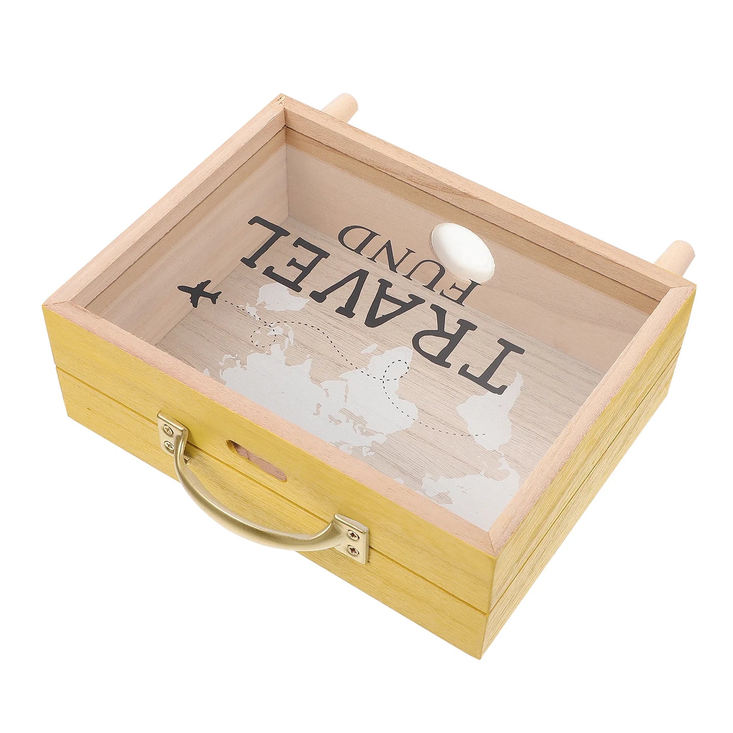 Wooden Clear Money Bank For Travel Fund Piggy Bank Vacation Fund Box Wooden Shadow Box Suitcase Bank Treasure Case Counting Home