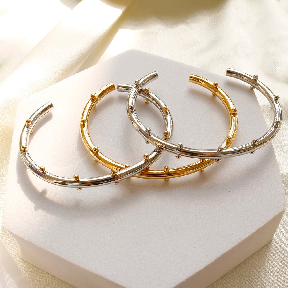 Luxury Jewelry Set Stainless Steel Bangle Bracelet Finger Ring Hoop Earrings With Mini Balls For Women Men Fashion Jewelry Gifts