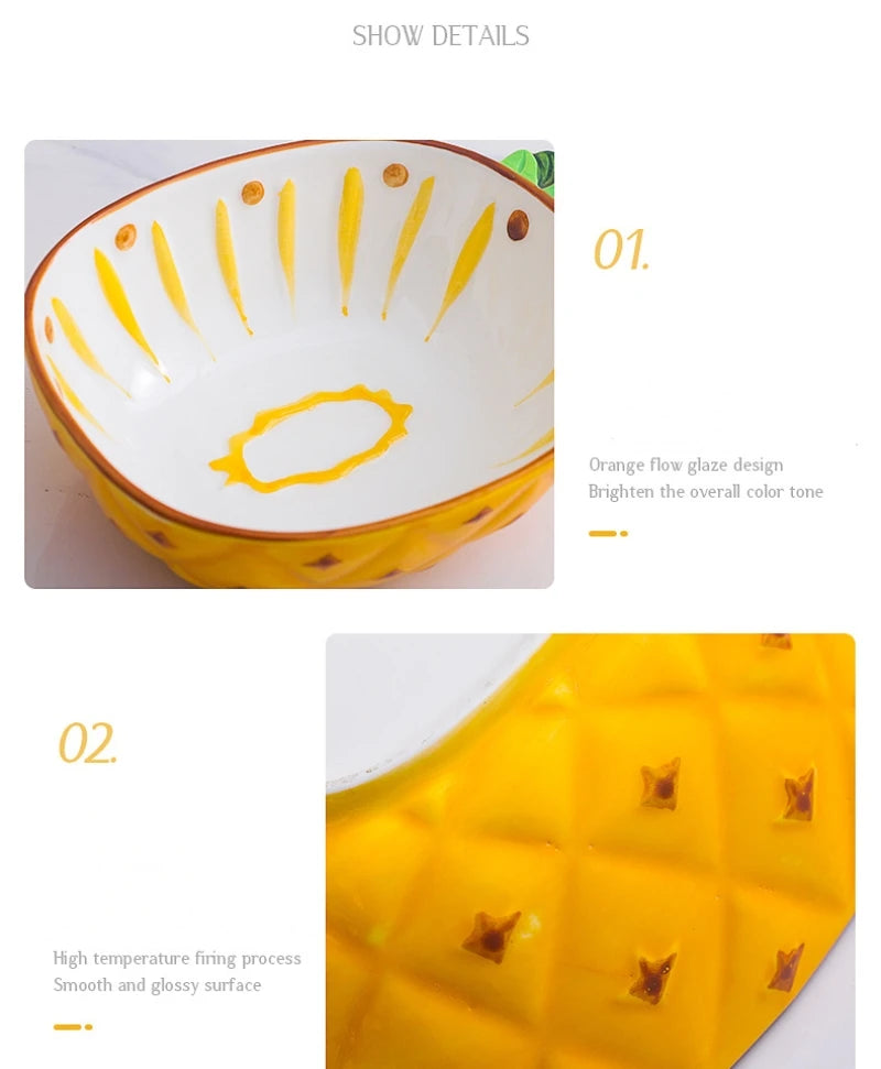 1pcs Creative Fruit Series Hand-painted Ceramic Tableware Cute Red Strawberry Lemon Pineapple Rice Dish Plate Salad Bowl