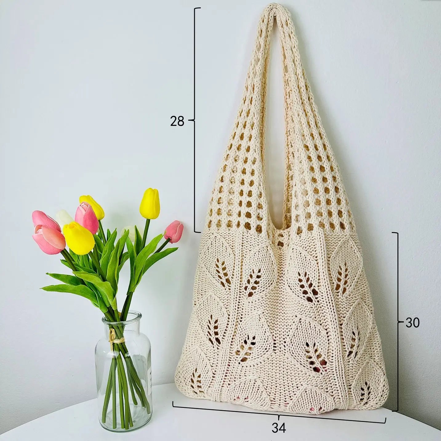 Knitted Handbags Beach Bags Lightweight Students Shoulder Casual Tote Female Style Shopping Woven Bags For Women Girls