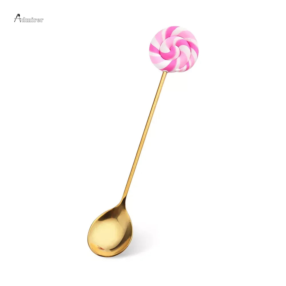 Stainless Steel Spoon Fork Cute Version Rainbow Lollipop Donut Macaron Dessert Spoons Fruit Forks Kids Set Kitchen Accessories