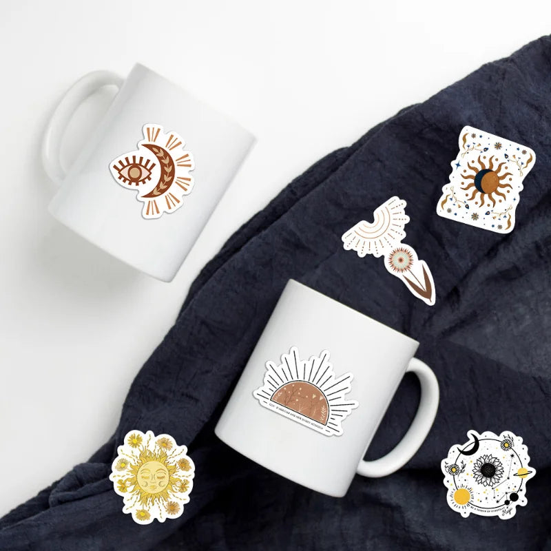 10/25/50pcs Boho Bohemian Sun Flower Stickers Graffiti DIY for Guitar Laptop Pad Phone Luggage Water Bottle Scrapbook Toy