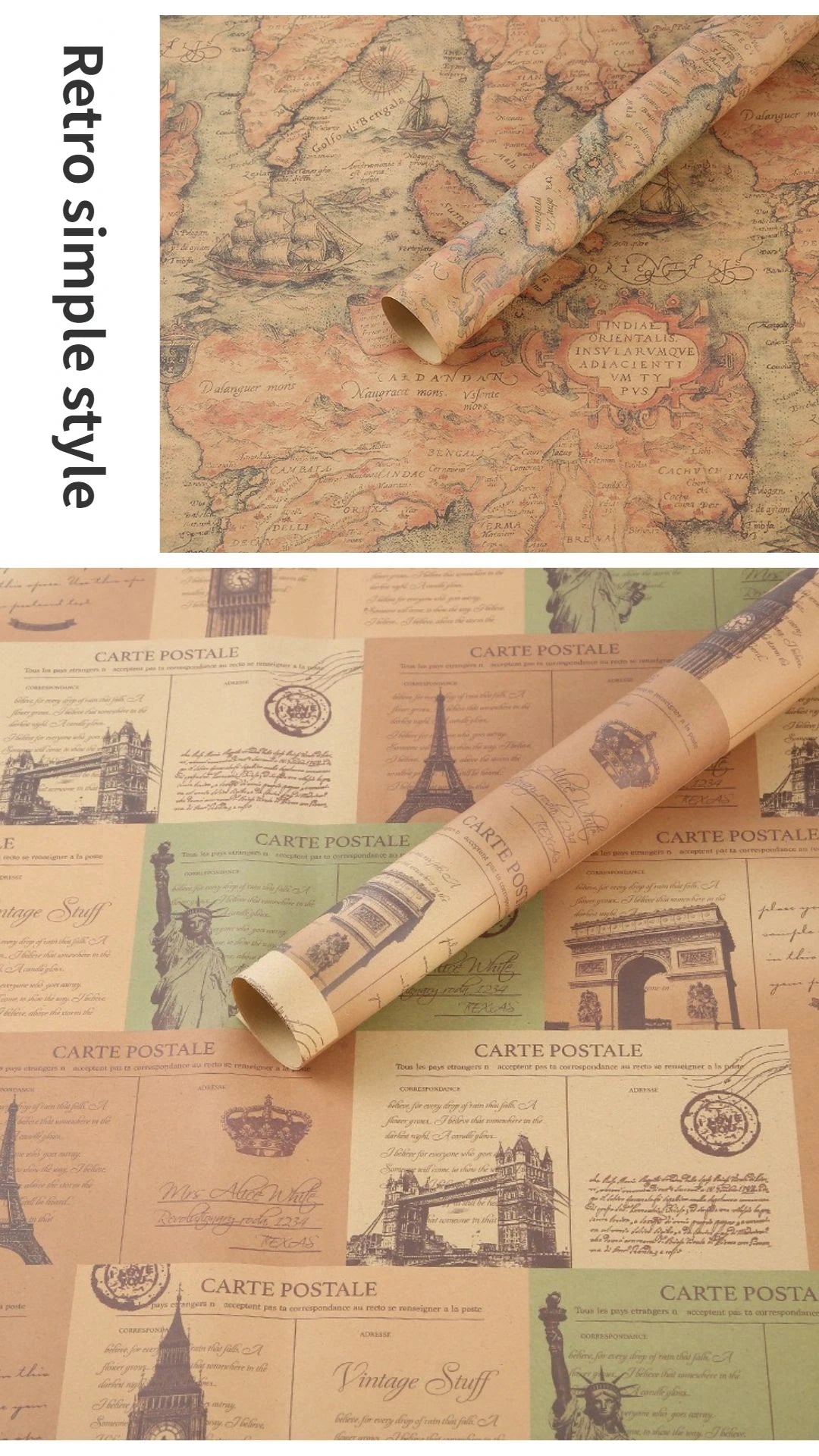 Fold Retro Kraft Gift Wrapping Paper Worldmap Christmas Gift Paper Newspaper Craft Valentine's Day Birthday Gift RegularPaper Valentines Gift