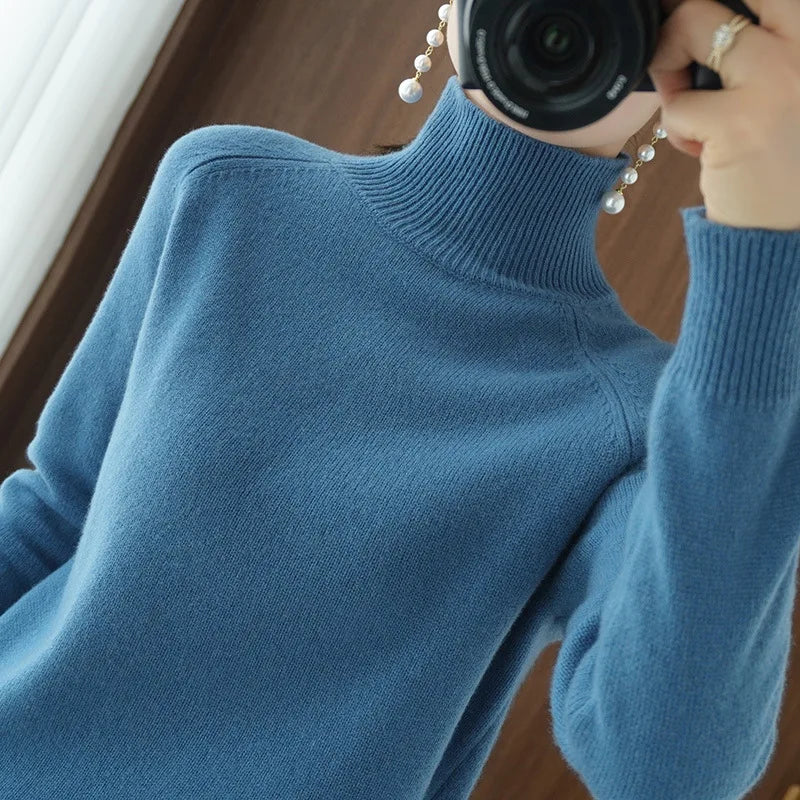 Women Autumn Winter Turtleneck Sweater Elegant Slim Solid Ribbed Knitted Cashmere Jumpers Female Long Sleeve Pullover Knitwear