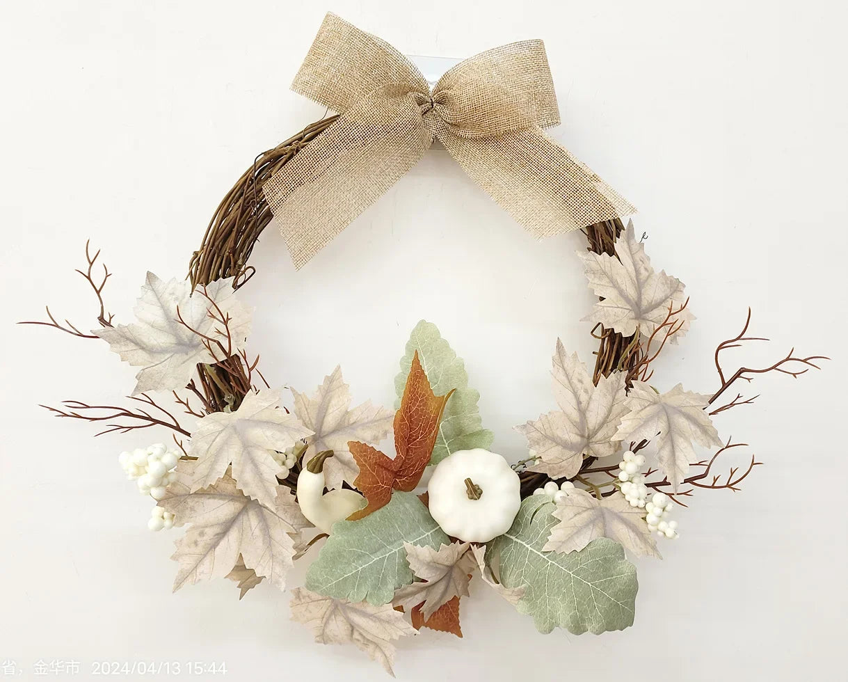 Autumn Wreath Farmhouse Decoration Farmhouse Thanksgiving Maple Leaf Berry Halloween White Pumpkin Set Garland Ornament Pendant Valentines Gift