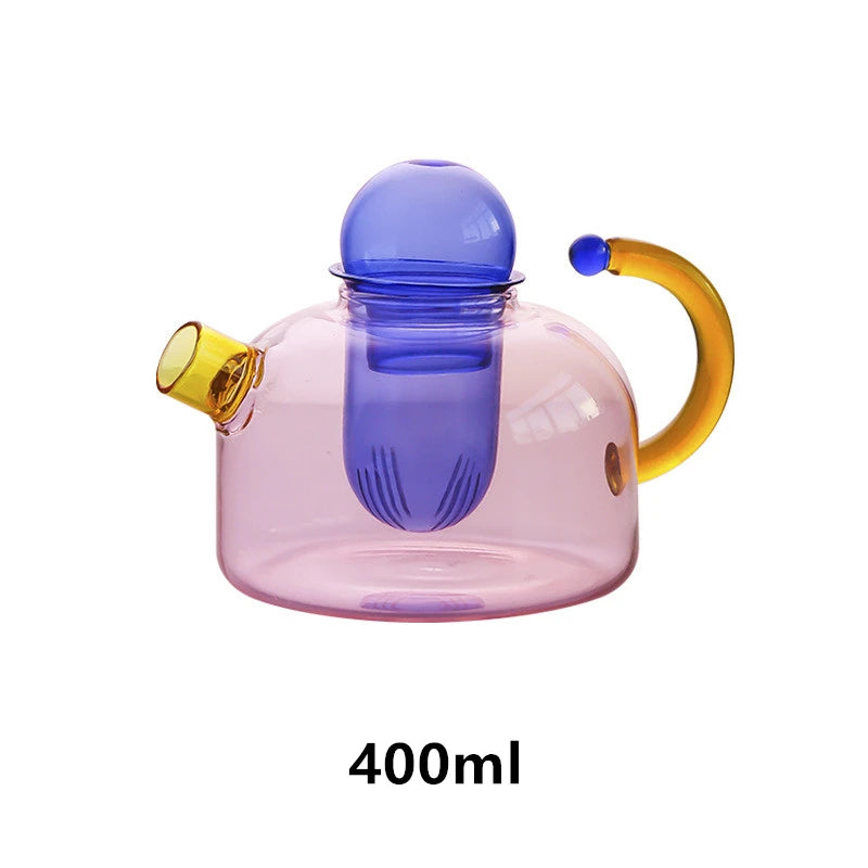 Contrasting Colour Tea pot Colorful Glass Tea water Separation Filtration Teapot Tea cup set Creative Drinkware Teakettle