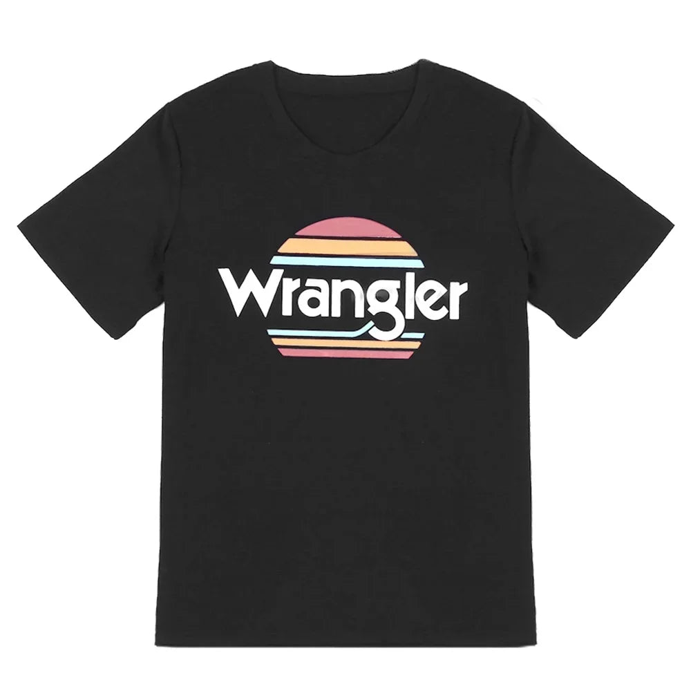 Wrangler Letter Print T-shirt Women Summer T shirts Black Harajuku Mujer Camisetas O-Neck Oversized Casual Femme T-shirts