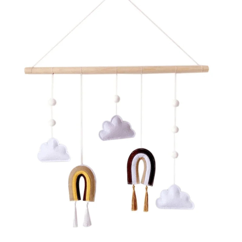 Nordic Style Cute Felt Clouds Shape Wall Hanging Ornament Wooden Stick Tassel Pendant Kids Room Decoration Photography Props