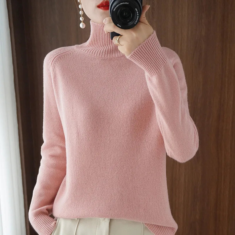 Women Autumn Winter Turtleneck Sweater Elegant Slim Solid Ribbed Knitted Cashmere Jumpers Female Long Sleeve Pullover Knitwear