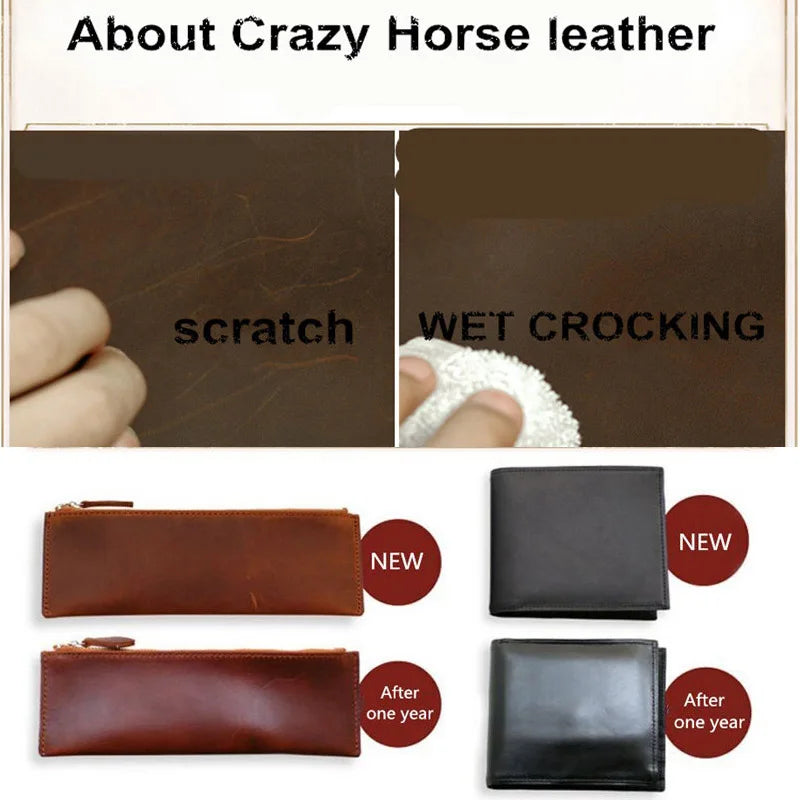 Simple Genuine Leather Card Holder Creative Retro Casual Mini Purse Wallet Crazy Horse Leather Small Business Cards Storage Case