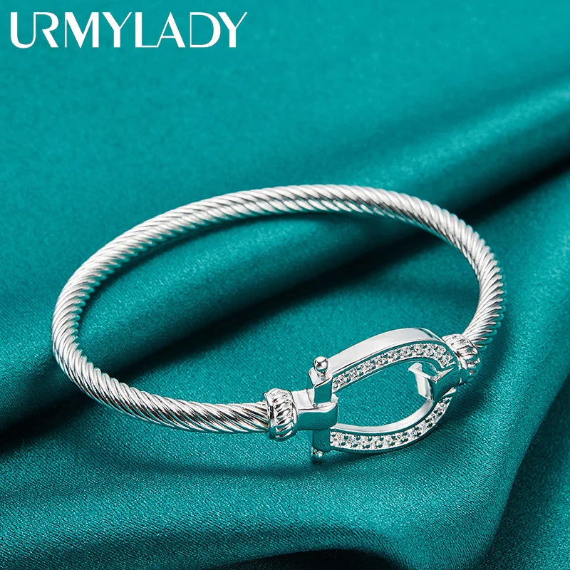 URMYLADY 925 Sterling Silver Horseshoe Buckle Bangle For Women Wedding Engagement Party Fashion Charm Jewelry