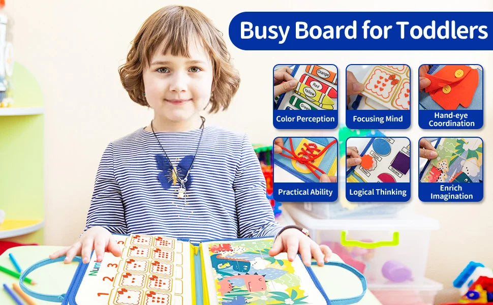 TUNJILOOL Montessori Parish Toys Busy Board Early Educational Toy For Toddler Baby Felt Cloth Story Book 3D Shape Color Match