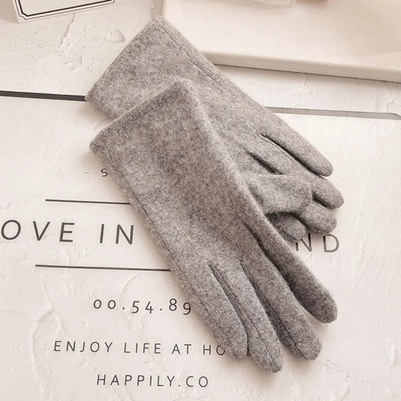 Women's Winter Cashmere Touch Screen Warm Gloves Outdoor Riding Plus Velvet Thicken Wool Bow Full Finger Driving Mittens S29