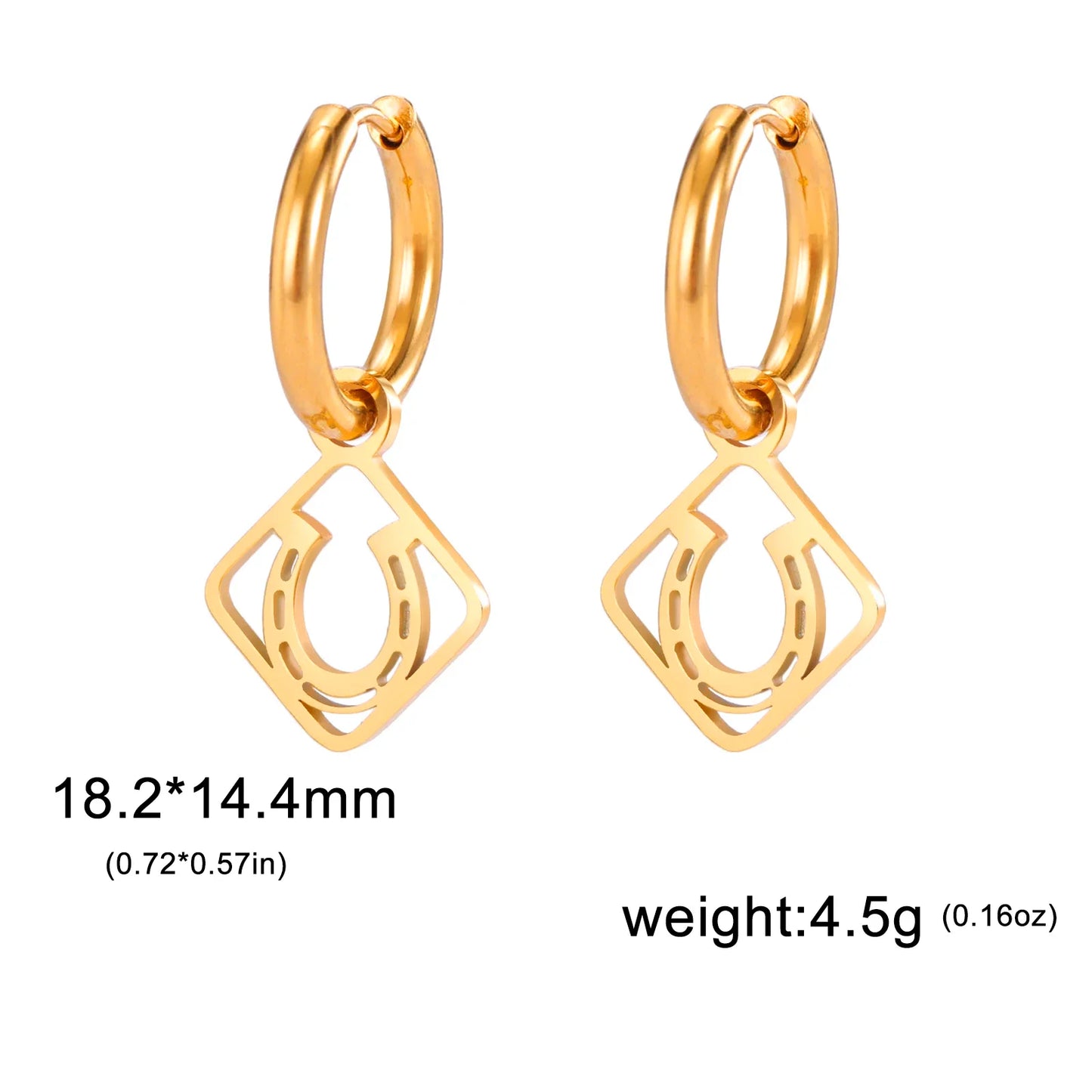 Unift Tiny Horseshoes Hoop Earrings for Women Stainless Steel Rhombus Earrings Fashion Sporty Cowboy Horse Girl Jewelry Gift