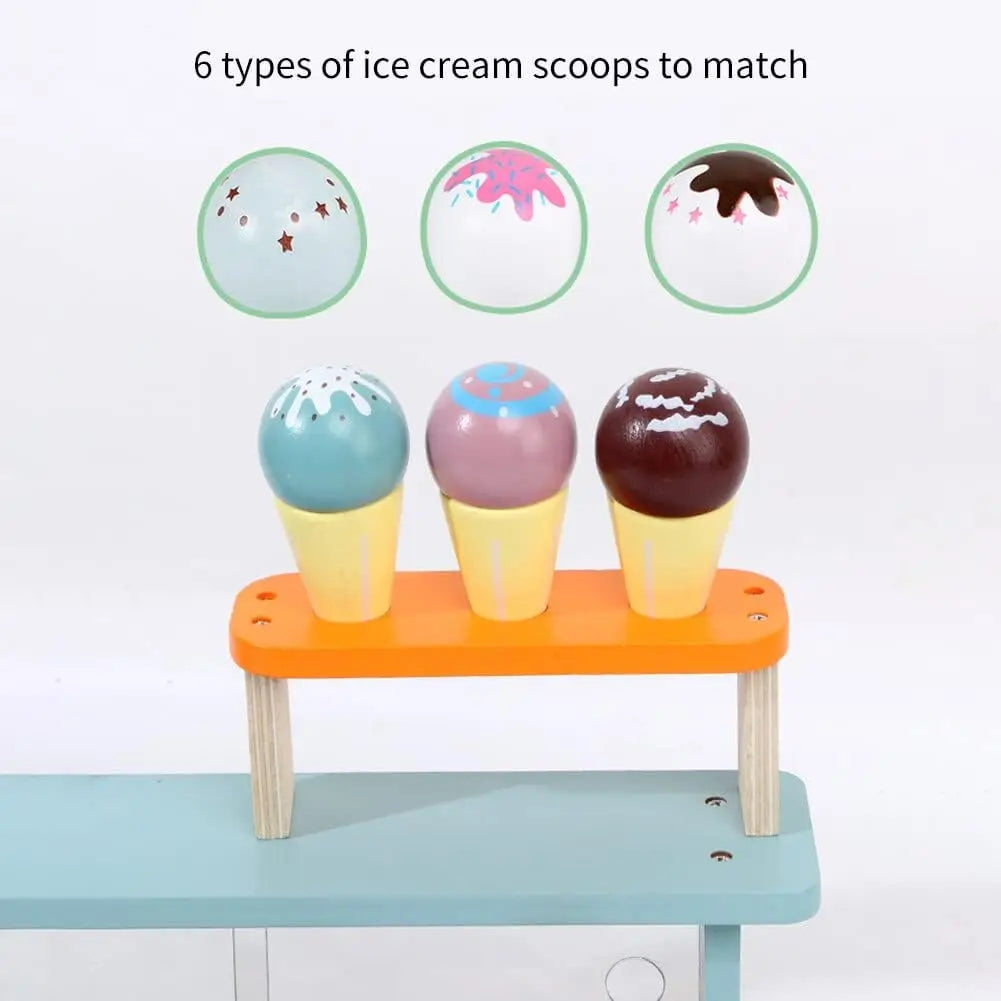 Kids Wooden Toy Ice Cream Counter Playset Tea Party Set Toy Montessori Pretend Play Kitchen Toy Role Play Game for Children Gift