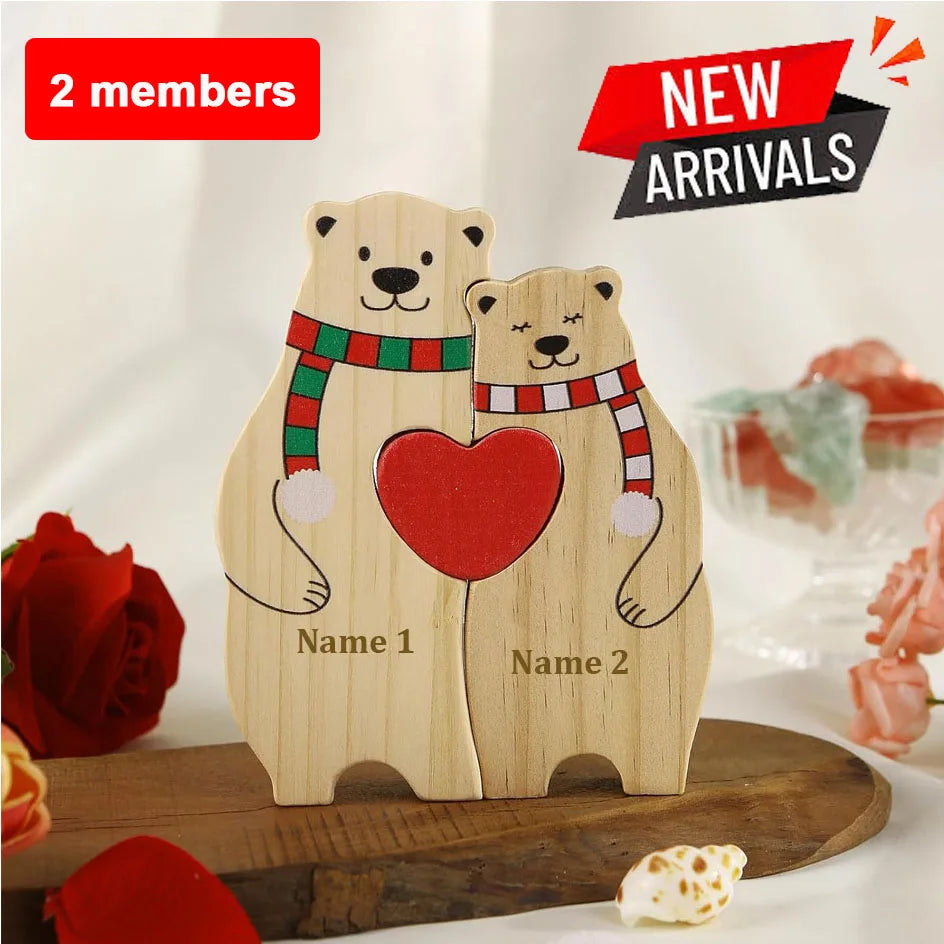 Custom Name Wooden Bear Family Ornaments Personalized Wood Carving Bear Puzzle Christmas Birthday Gift home decor action figure Valentines Gift