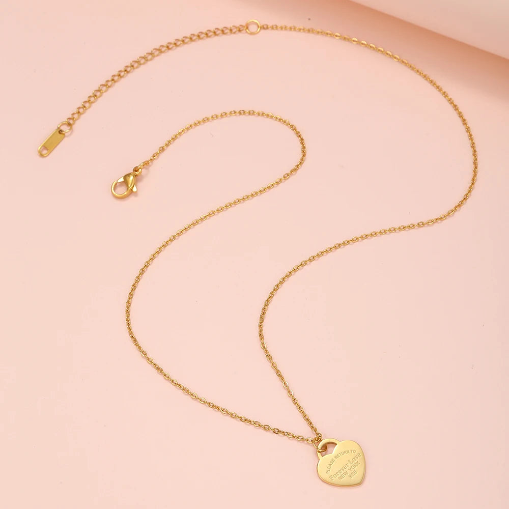 Luxury Brand Love Heart Necklace For Women Paragraph Clavicle Necklace Stainless Steel Gold Color Peach Necklace Fine Jewelry