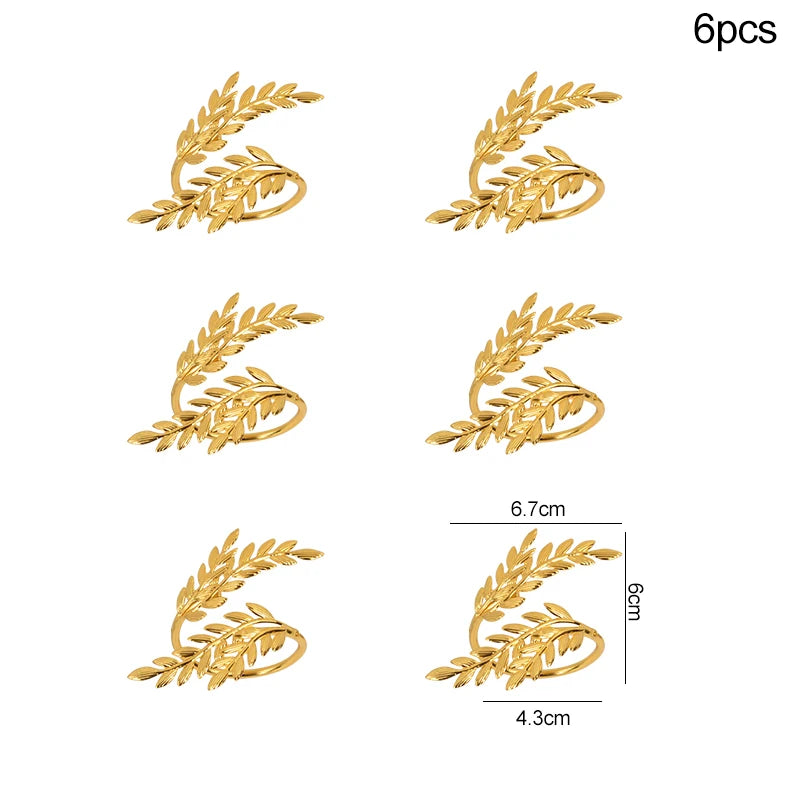 6Pcs Gold Wheat Napkin Rings Leaf Napkin Holder For Thanksgiving Wedding Home Kitchen Dinnig Table Decorations