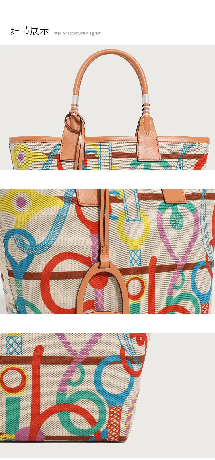 2025 Trendy High Quality Tote Bag for Women Geometric Printed Top Handle Satchel Handbag Purses Canvas Fashionable Shopper Bag