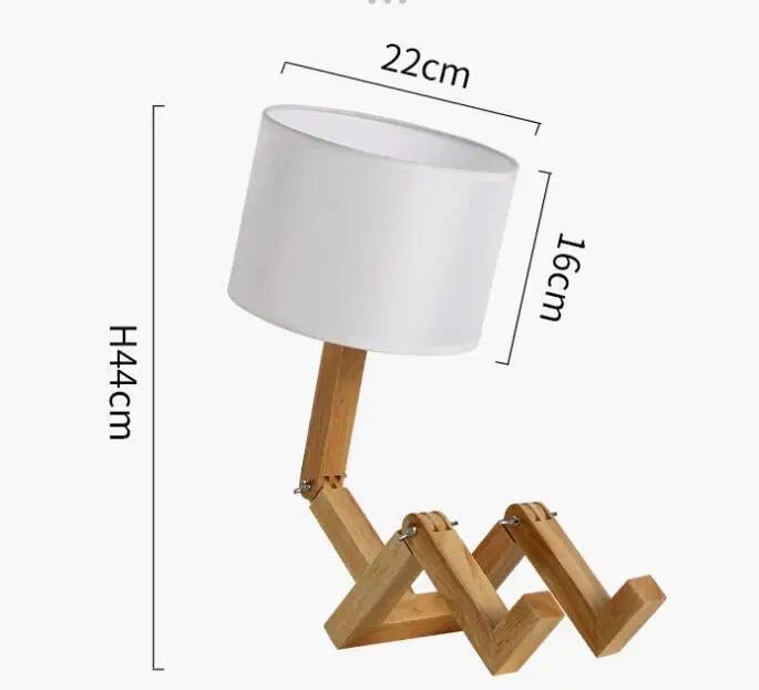 Wooden Robot Shape Creative Table Lamp Indoor Study Fashion Reading Desk Lamp Nordic Modern Desktop Decorative Night Light