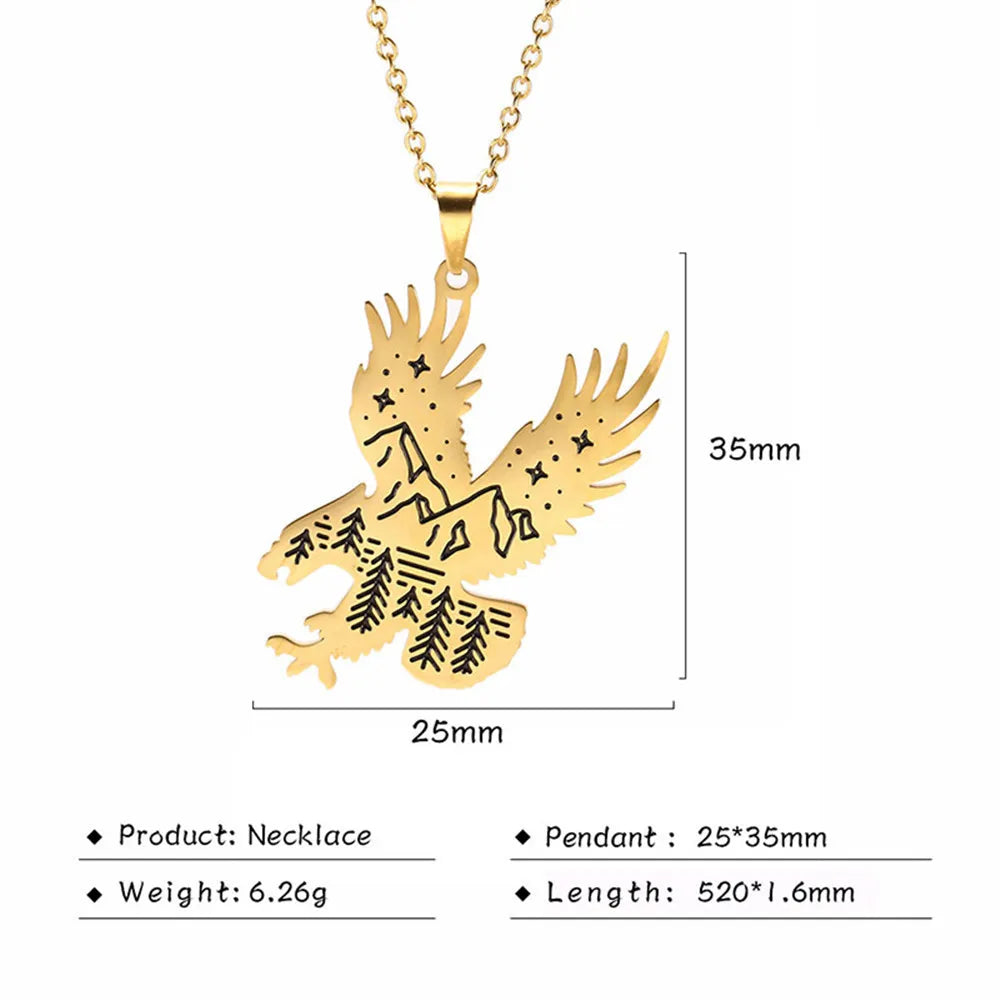 Stainless Steel Animal Pendant Necklace Rabbit Bear Eagle Dog Fox Wolf Scenery Moon Sun Tree Chain Necklaces Jewelry for Women