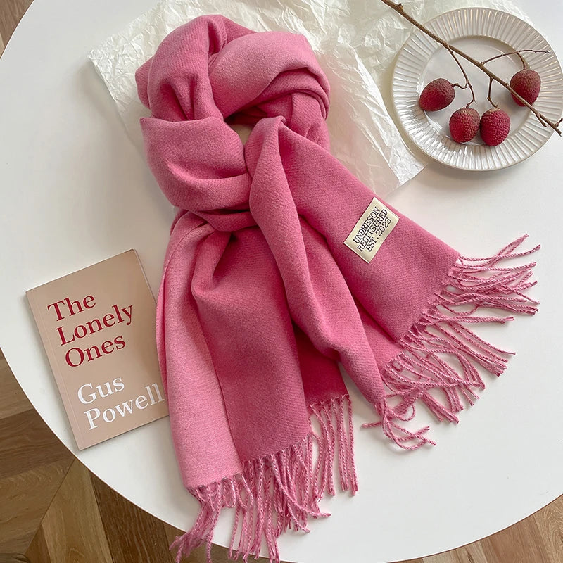 2023 New Fashion Cashmere Scarf Warm Winter for Women Korean Style Knitted Solid Color Double Sided Wraps Neckerchief