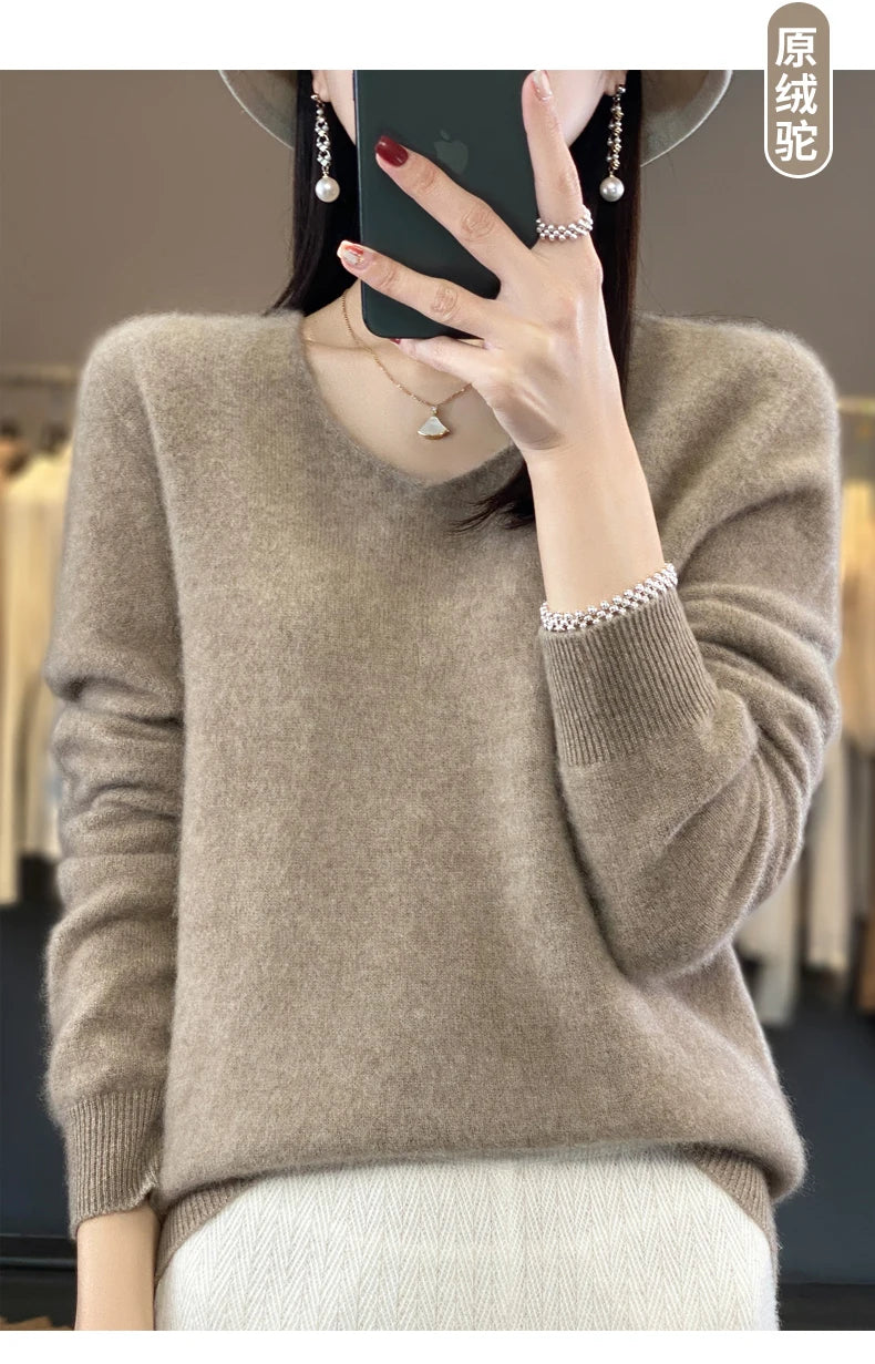 100% pure wool cashmere sweater women's V-neck pullover casual knit top autumn and winter women's coat Korean fashion