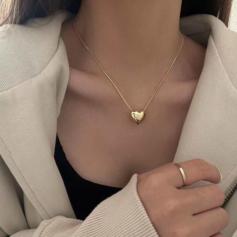 Gothic Heart Love Pendant Necklace for Women 2022 Korean Fashion Vintage Party Jewelry Birthday Gift Kpop One Piece Chain Choker