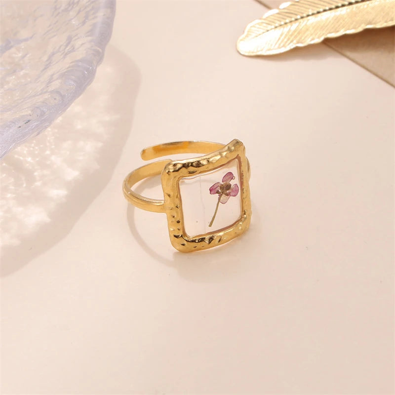 D&Z Ins Retro Women's Fashion Jewelry Eternal Flower Series Stainless Steel Ring Love Accessories Open Ring