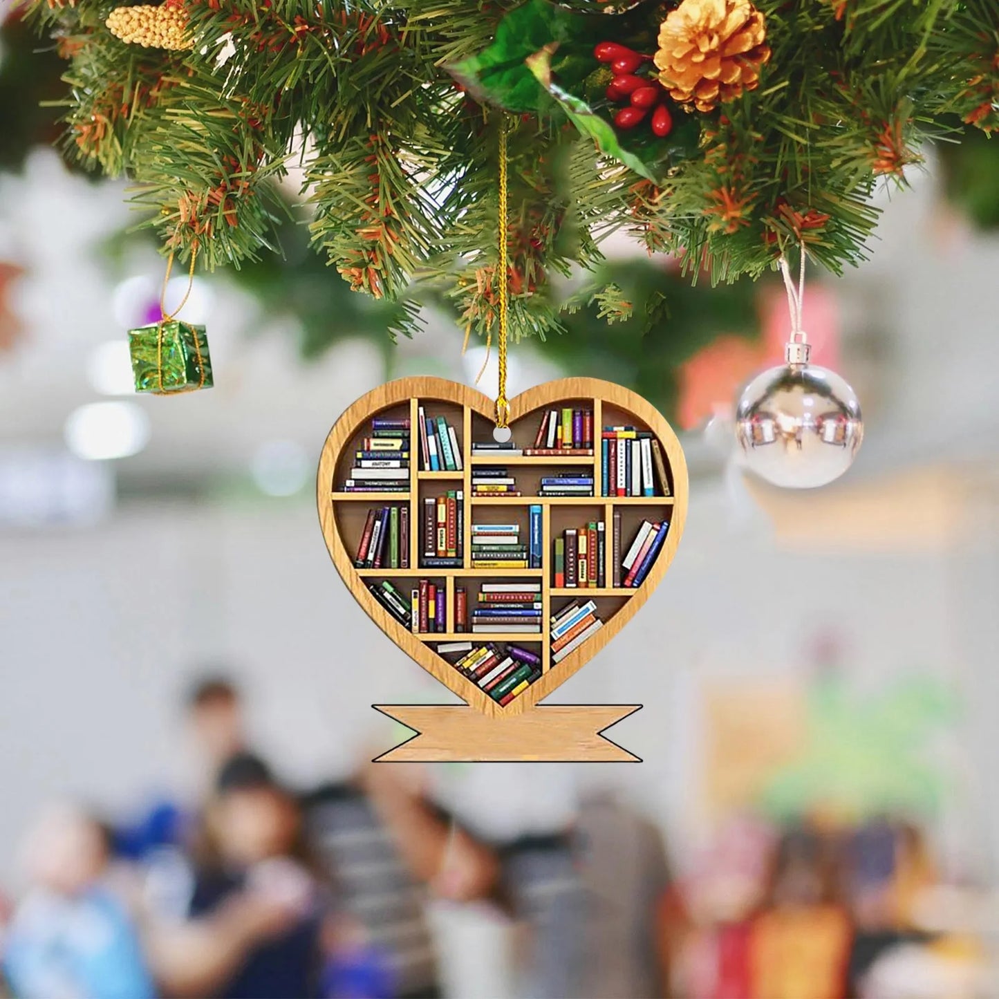 Book Lovers Heart Shaped Bookshelf Pendant Acrylic Craft Crystals Hanging Room Ornament Christmas Beard Decorations Car decor