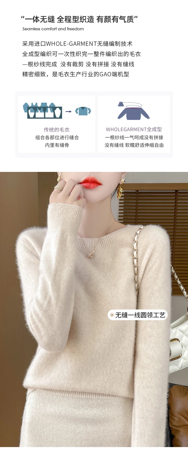 Autumn Winter Women Clothing O-Neck Pullover 100% Merino Wool Sweater New Fashion Cashmere Tops Bottoming Long Sleeve Knitwear