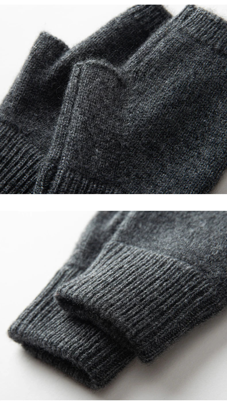 2024 Winter Women 100% Cashmere Mitts 15cm Knitted Fingerless Gloves Y2k Thermal Gloves Semi Finger Lengthen Mittens Arm Warmers