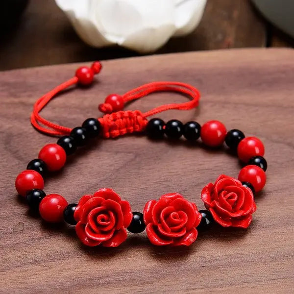 Romantic Adjustable Red Rose Link Chain Bracelet Fashion Valentine Gift for Lover Women's Hand Bracelets Bride Jewelry Accessori Valentines Gift