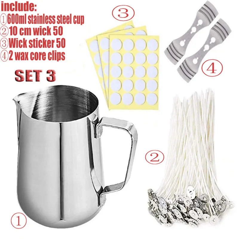 1 Set Candle Making Kit Pouring Pot Wicks Sticker DIY Candle Fixator Craft Tools DIY Handmade Candle Set With Cotton Core Holder