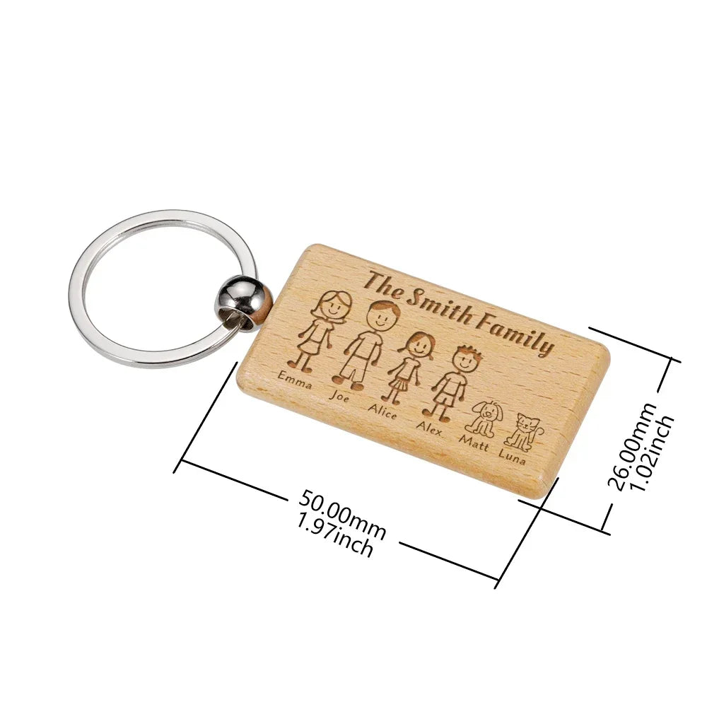 Family Love Wooden Keychain Personalized Gift Engraved The Smith Family For Parents Children Present Keyring Keychains For Men Valentines Gift