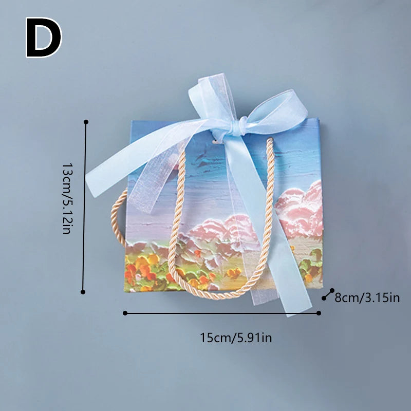 Flower Gift Packaging Bag 3D Cloud Oil Painting Paper Bag Valentine'S Day Birthday Wedding Party Favor Bag Clothes Store Handbag